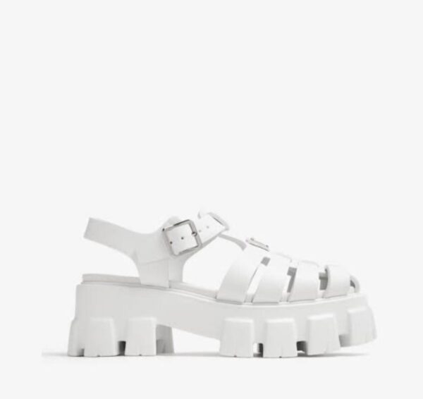 Prada caged platform white sandals