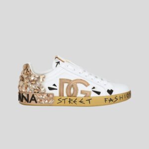 Dolce & Gabbana White Portofino Sneakers Gold