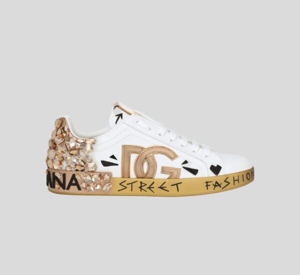 Dolce & Gabbana White Portofino Sneakers Gold