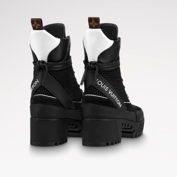 Louis Vuitton Black Suede, Mesh And Leather Laureate Platform Desert Ankle Boots - Image 3