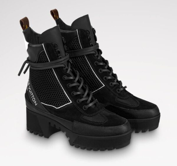Louis Vuitton Black Suede, Mesh And Leather Laureate Platform Desert Ankle Boots - Image 2