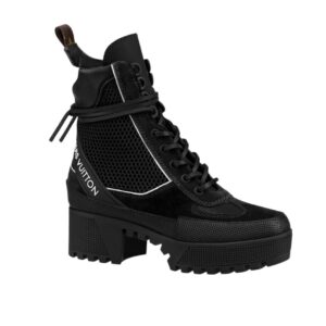 Louis Vuitton Black Suede, Mesh And Leather Laureate Platform Desert Ankle Boots