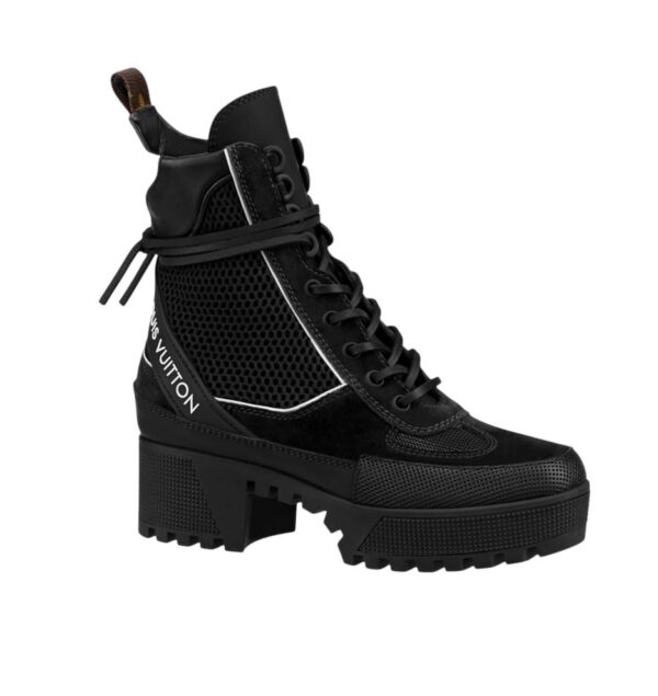 Louis Vuitton Black Suede, Mesh And Leather Laureate Platform Desert Ankle Boots