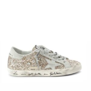 Baskets Super-star Sérigraphie Cuir Glitter Doré, Exclusivité Lulli