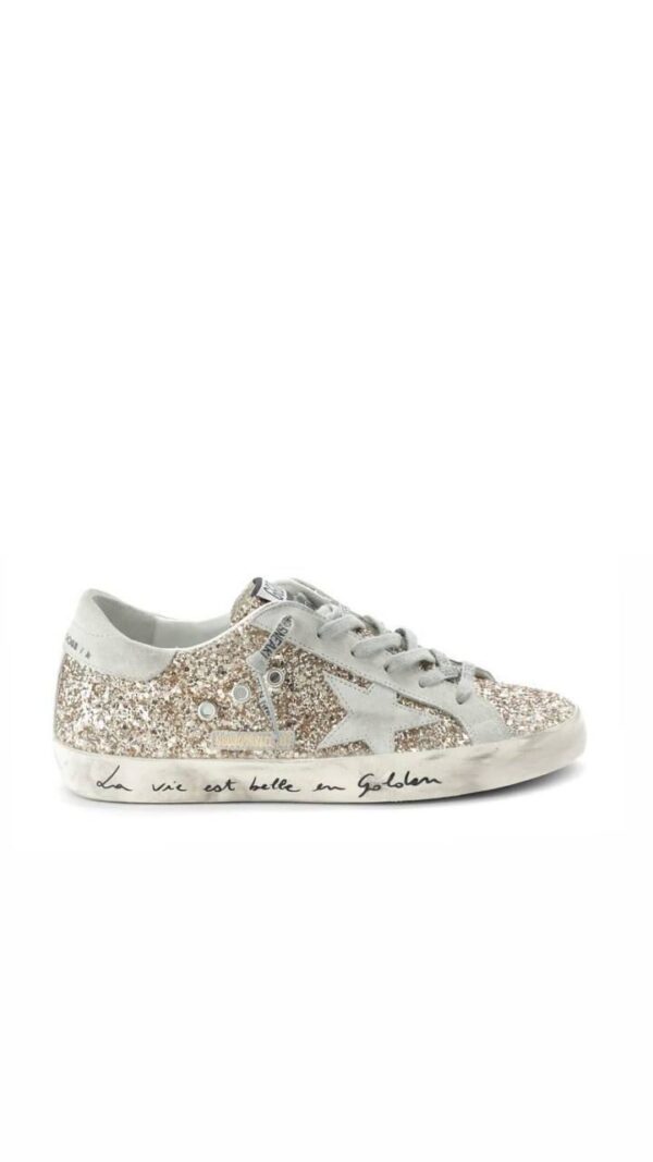 Baskets Super-star Sérigraphie Cuir Glitter Doré, Exclusivité Lulli