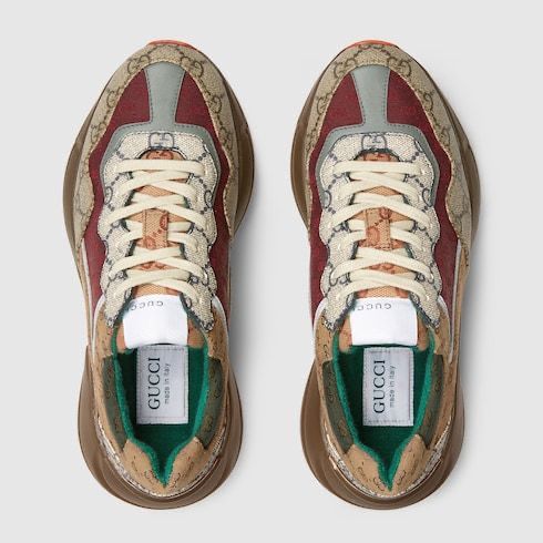 Gucci Multicolor GG Supreme Canvas and Leather Rhyton Sneakers - Image 5