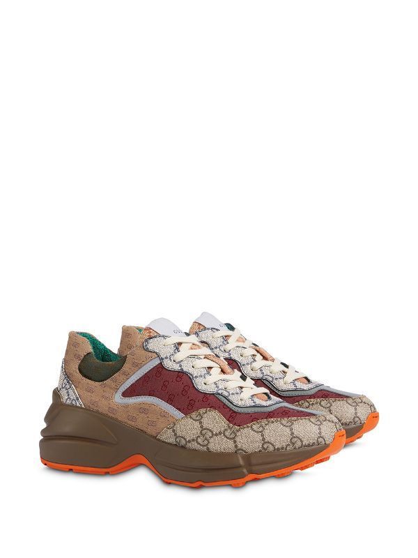 Gucci Multicolor GG Supreme Canvas and Leather Rhyton Sneakers - Image 2