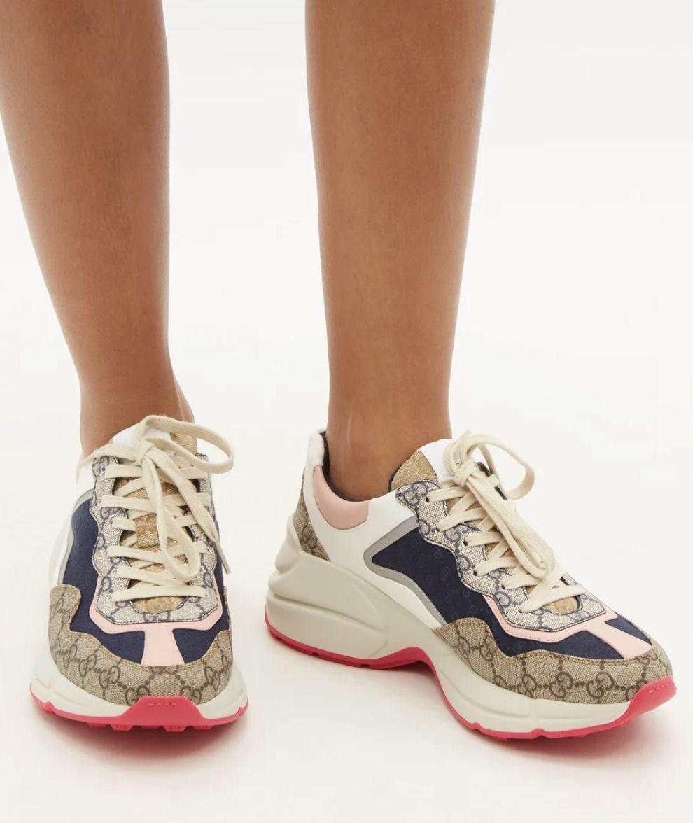 Gucci Multicolor GG Supreme Canvas and Leather Rhyton Sneakers - Image 4