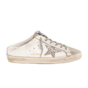 Golden Goose Super-Star Sabot with a platinum glitter star and suede tongue(Women's)